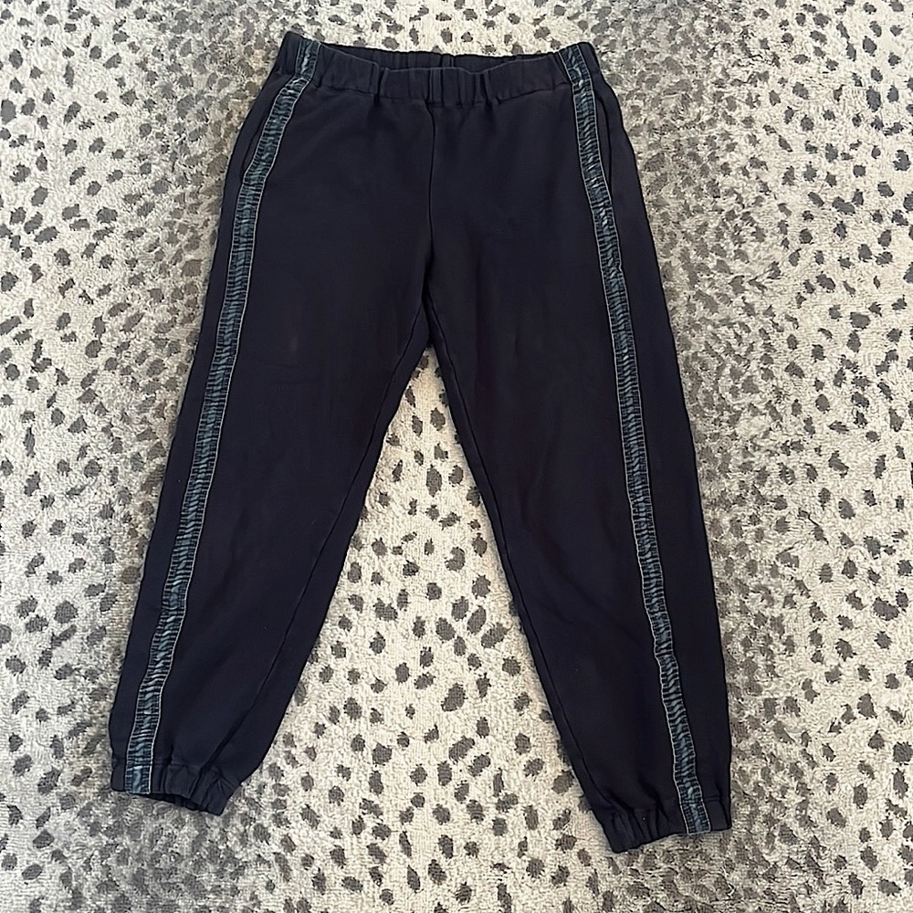 Women's Wilt velvet-trim beetle blue sweatpants with side pockets. Size small